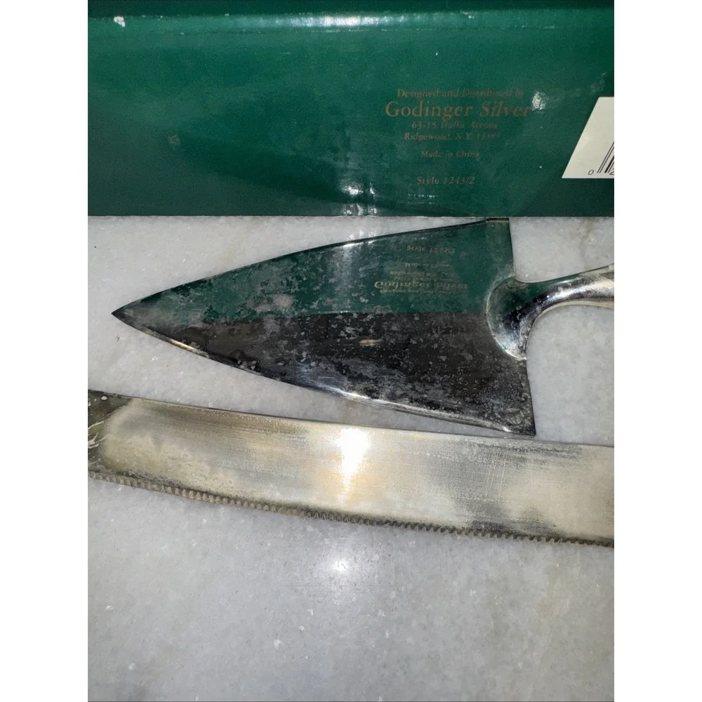 VTG Godinger Shannon Crystal Handle‎ Silver Ply Cake Server Set Newinbox ES006